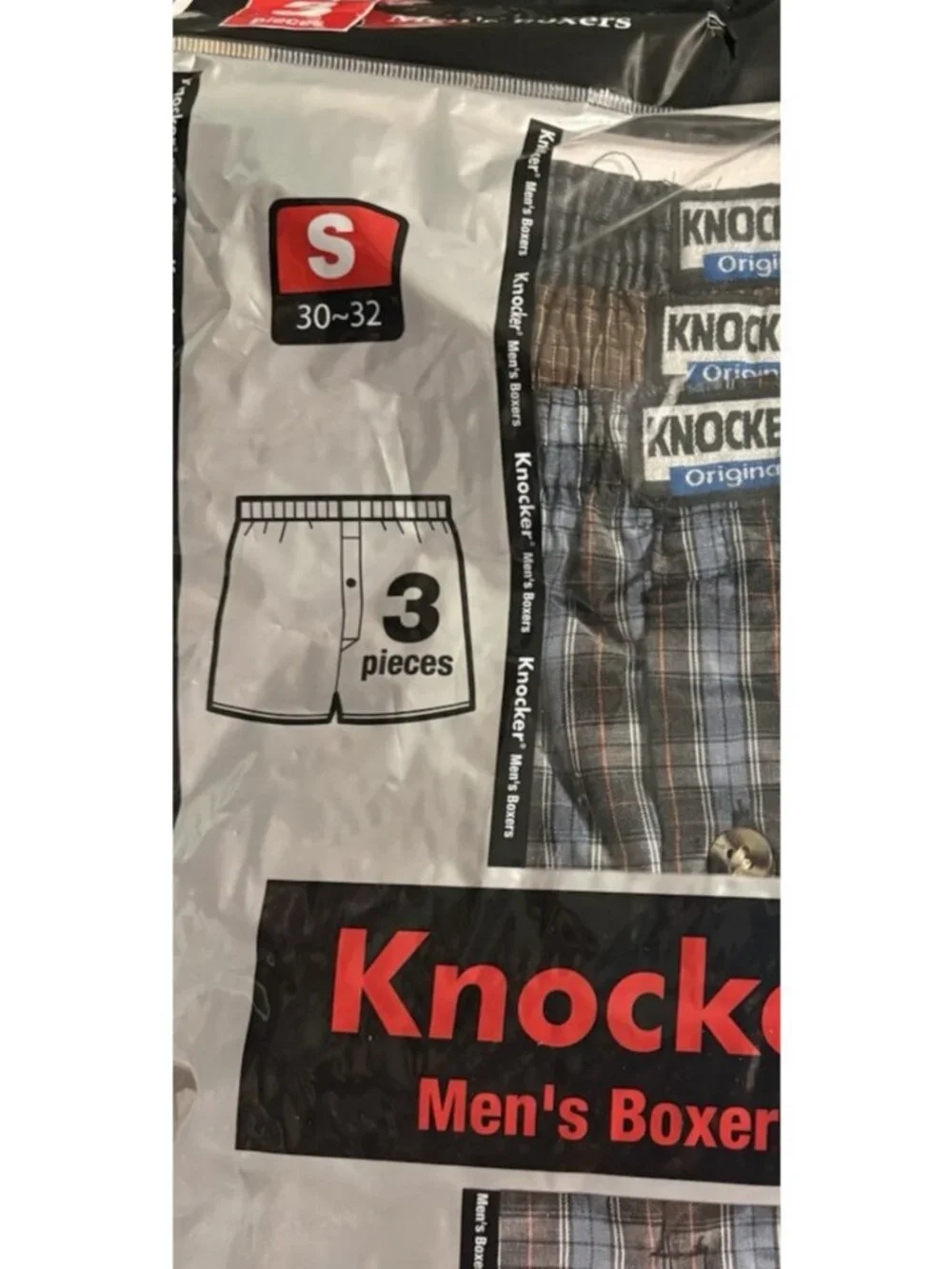 Mens Knocker Boxers Underwear Plaid (1) 3Pk Size S 30-32 3-PCS Polyester/Cotton